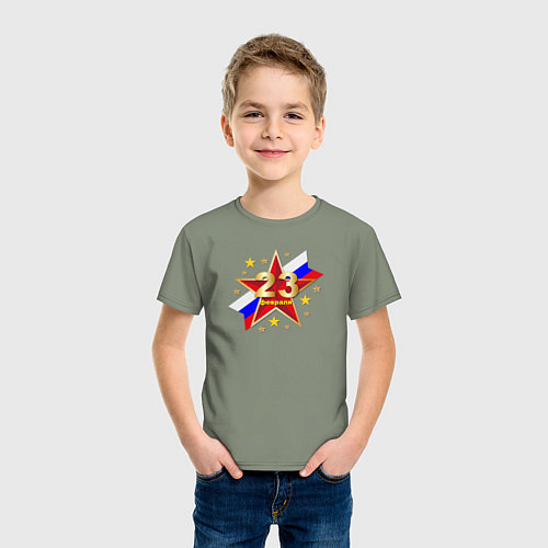Детская футболка На фоне звезды и триколора надпись 23 февраля / Авокадо – фото 3