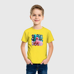 Футболка хлопковая детская Розовый фламинго игрушка, цвет: желтый — фото 2