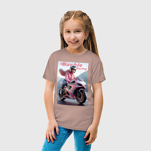 Детская футболка Barbie racing - ai art / Пыльно-розовый – фото 4