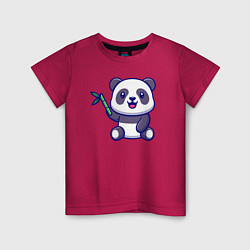 Футболка хлопковая детская Панда и бамбук, цвет: маджента