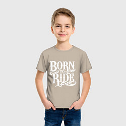 Футболка хлопковая детская Born to ride - рожденный ездить, цвет: миндальный — фото 2