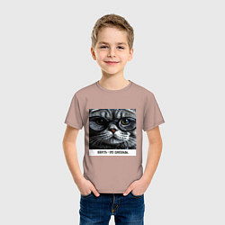 Футболка хлопковая детская Мем кот в очках: шерсть это приправа, цвет: пыльно-розовый — фото 2