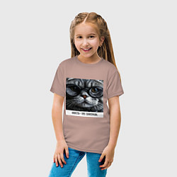Футболка хлопковая детская Мем кот в очках: шерсть это приправа, цвет: пыльно-розовый — фото 2