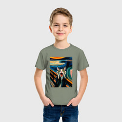 Футболка хлопковая детская Крик кота - пародия нейросети, цвет: авокадо — фото 2