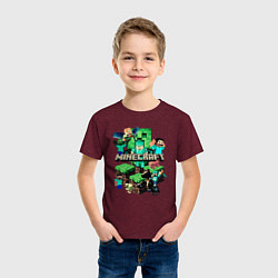 Футболка хлопковая детская Персонажи из Minecraft, цвет: меланж-бордовый — фото 2