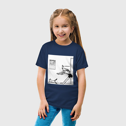 Детская футболка Пауэр бежит за котом / Тёмно-синий – фото 4