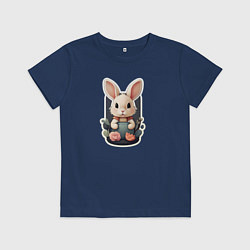 Футболка хлопковая детская Маленький пушистый кролик, цвет: тёмно-синий