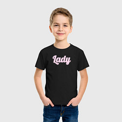 Футболка хлопковая детская Lady розовыми буквами, цвет: черный — фото 2