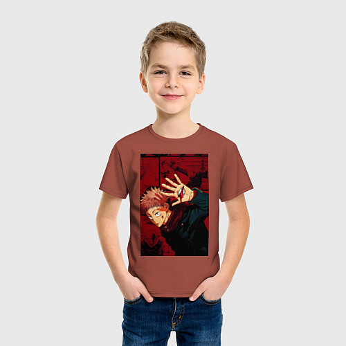 Детская футболка Магическая битва Юдзи Итадори / Кирпичный – фото 3