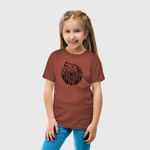 Детская футболка Голова воющего волка с горным пейзажем / Кирпичный – фото 4