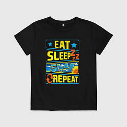 Футболка хлопковая детская Eat sleep fly, цвет: черный