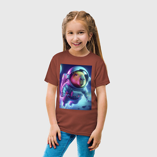 Детская футболка Полёт капибары в космосе - неон / Кирпичный – фото 4