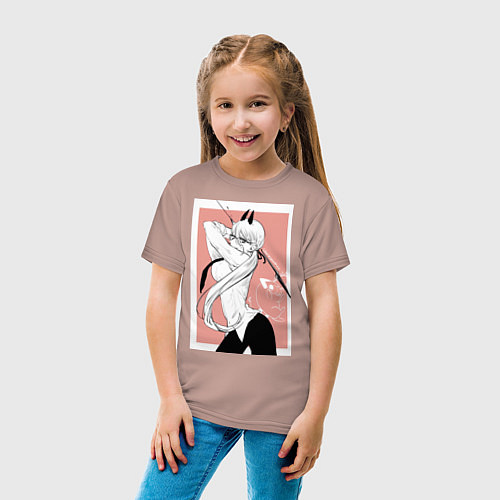 Детская футболка Человек бензопила Пауэр в офисном костюме / Пыльно-розовый – фото 4