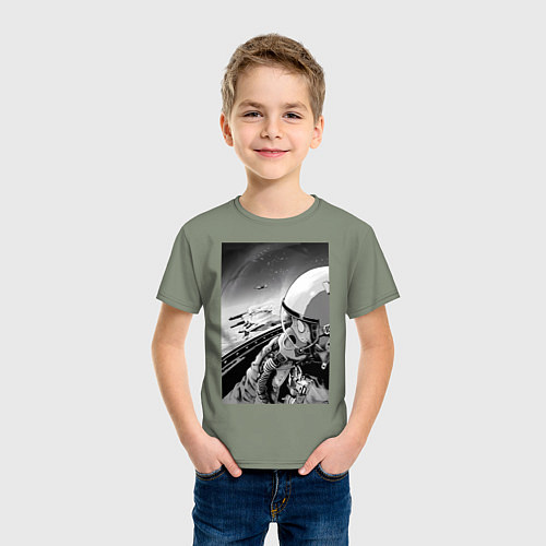 Детская футболка Ванпанчмен Сайтама на крыле самолета / Авокадо – фото 3