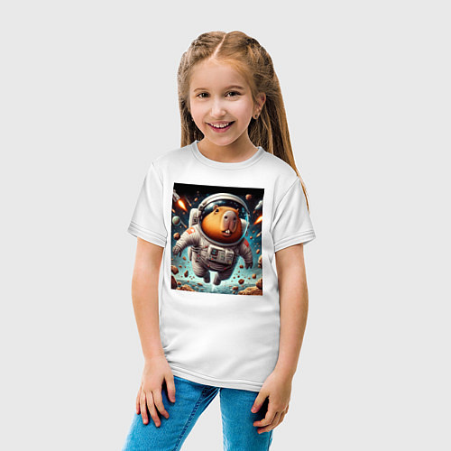 Детская футболка Capybara is a brave cosmonaut / Белый – фото 4
