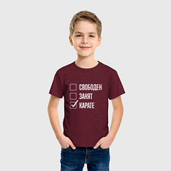 Футболка хлопковая детская Свободен занят карате, цвет: меланж-бордовый — фото 2