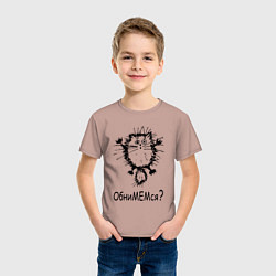 Футболка хлопковая детская Котик обнимашки, цвет: пыльно-розовый — фото 2