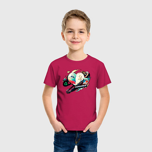 Детская футболка Хаотичное сердце с наклейками / Маджента – фото 3