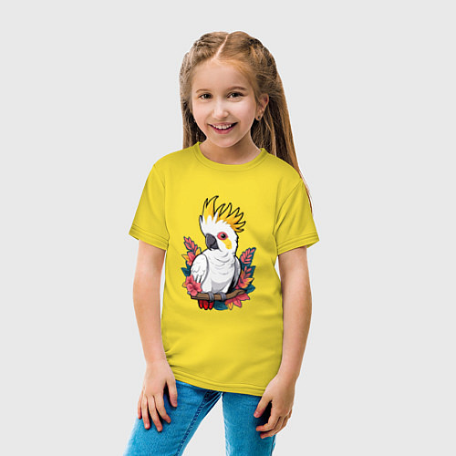 Детская футболка Попугай какаду на ветке с листьями / Желтый – фото 4