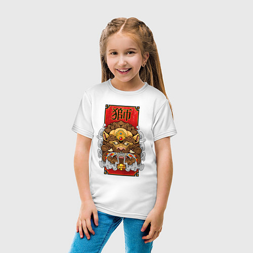 Детская футболка Мифологический китайский лев / Белый – фото 4