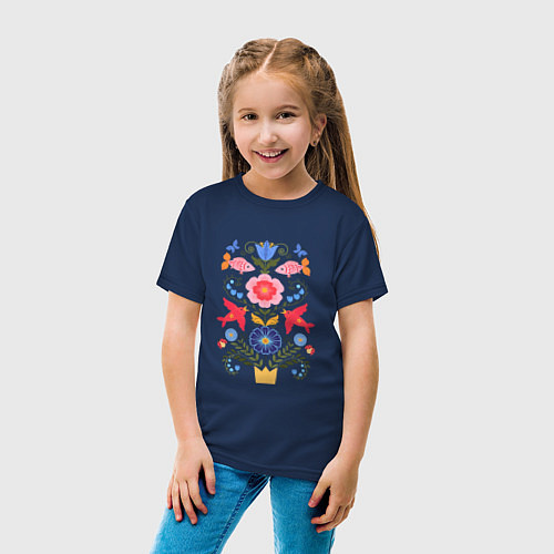 Детская футболка Древо жизни с цветами / Тёмно-синий – фото 4