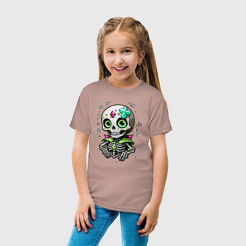 Детская футболка Скелет и звёзды зелёный / Пыльно-розовый – фото 4