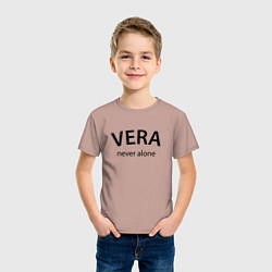 Футболка хлопковая детская Vera never alone - motto, цвет: пыльно-розовый — фото 2