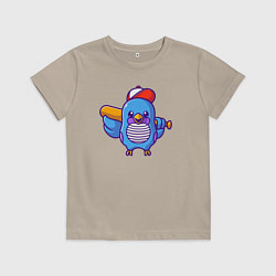 Футболка хлопковая детская Птичка бейсболист, цвет: миндальный