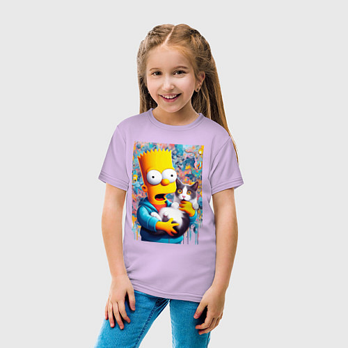 Детская футболка Bart Simpson with a kitten - ai art / Лаванда – фото 4