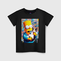 Детская футболка Bart Simpson with a kitten - ai art