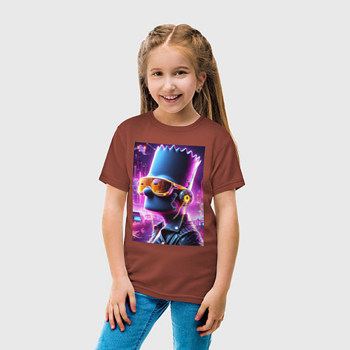 Детская футболка Неоновый Барт Симпсон - киберпанк / Кирпичный – фото 4