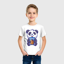 Футболка хлопковая детская Drinking panda, цвет: белый — фото 2