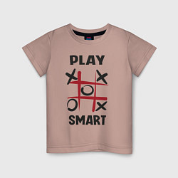 Футболка хлопковая детская Крестики-нолики - надпись play smart, цвет: пыльно-розовый