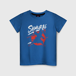 Футболка хлопковая детская Кот самурай силуэт, цвет: синий