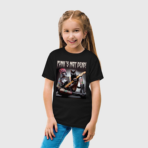 Детская футболка Punk girl with a black cat and a guitar / Черный – фото 4