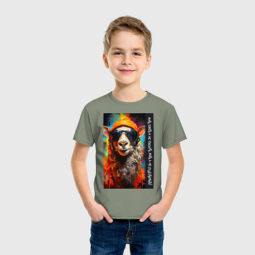 Детская футболка Лама хиппи: жить гореть и не угаснуть, жить а не с / Авокадо – фото 3
