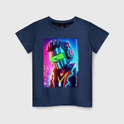 Футболка хлопковая детская Minecraft and cyberpunk - collaboration ai art, цвет: тёмно-синий