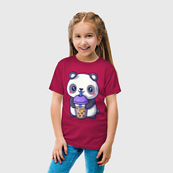 Футболка хлопковая детская Panda drink, цвет: маджента — фото 2