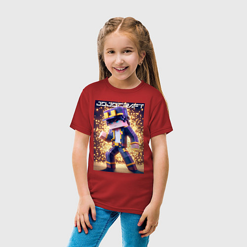 Детская футболка Jojo and Minecraft - collaboration ai art / Красный – фото 4