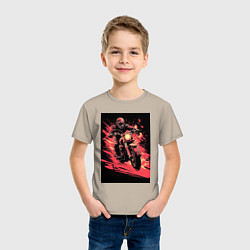 Футболка хлопковая детская Мотокросс красные брызги, цвет: миндальный — фото 2