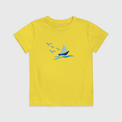 Футболка хлопковая детская Яхта в море с парусами, цвет: желтый