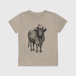 Футболка хлопковая детская Новогодний бык, цвет: миндальный