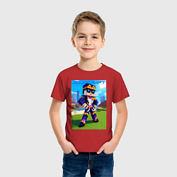 Футболка хлопковая детская Jotaro Kujo and Minecraft - collaboration, цвет: красный — фото 2