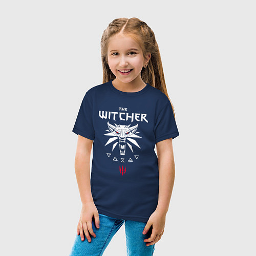 Детская футболка Ведьмак 3 дикая охота логотип / Тёмно-синий – фото 4
