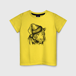 Футболка хлопковая детская Тигр новогодний в шапке, цвет: желтый