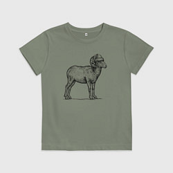 Футболка хлопковая детская Барашек в новогодней шапке, цвет: авокадо