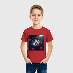 Футболка хлопковая детская Корги в космосе, цвет: красный — фото 2