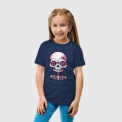 Футболка хлопковая детская Розовый скелет с большими глазами, цвет: тёмно-синий — фото 2