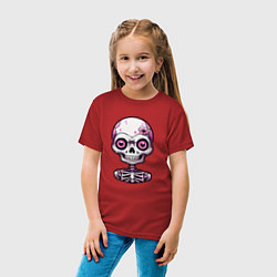 Футболка хлопковая детская Розовый скелет с большими глазами, цвет: красный — фото 2