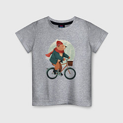Футболка хлопковая детская Медвежонок на велосипеде, цвет: меланж